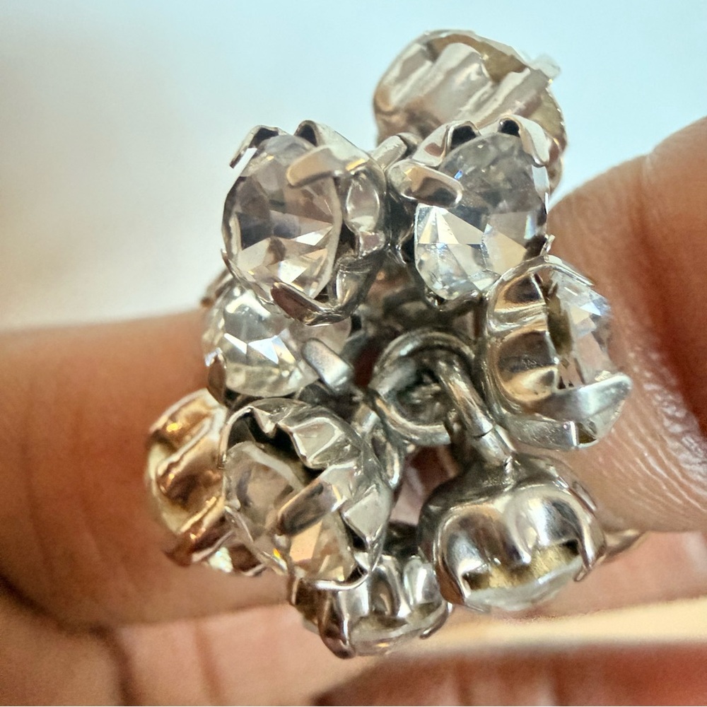 Crystal Cluster Statement Ring - Silver Tone - image 2